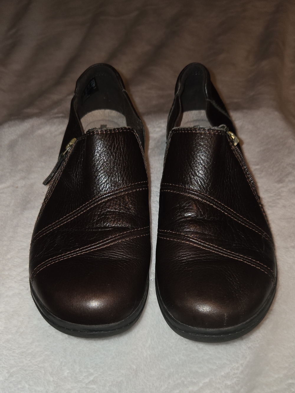 Clarks Collection Dark Brown Leather Slip-on Shoes with side zipper